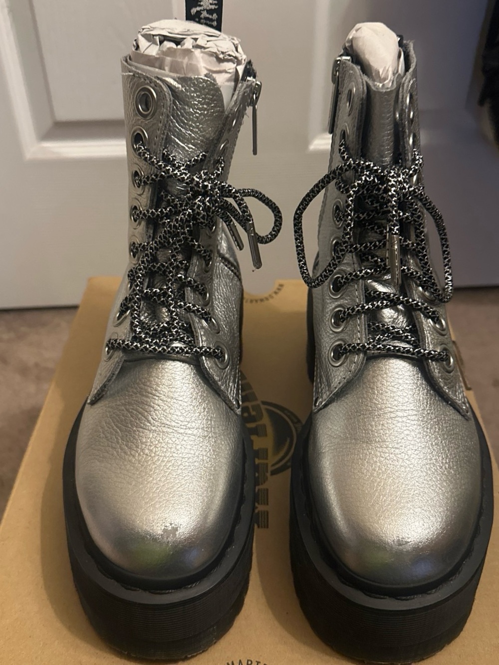 Dr. Martens Women's Silver Lace-Up Platform Boots